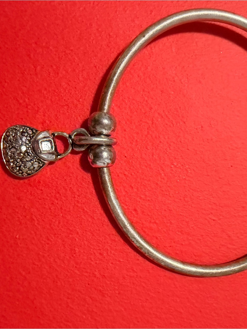 Silver-Tone Heart Charm Bangle Bracelet - Classic Silver Finish